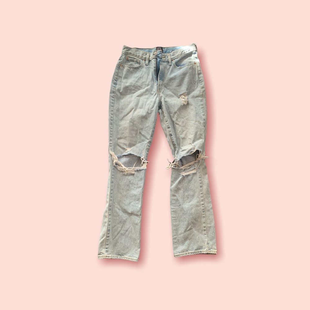 BDG Light Wash High Rise Bootcut Jeans with Ripped Knees